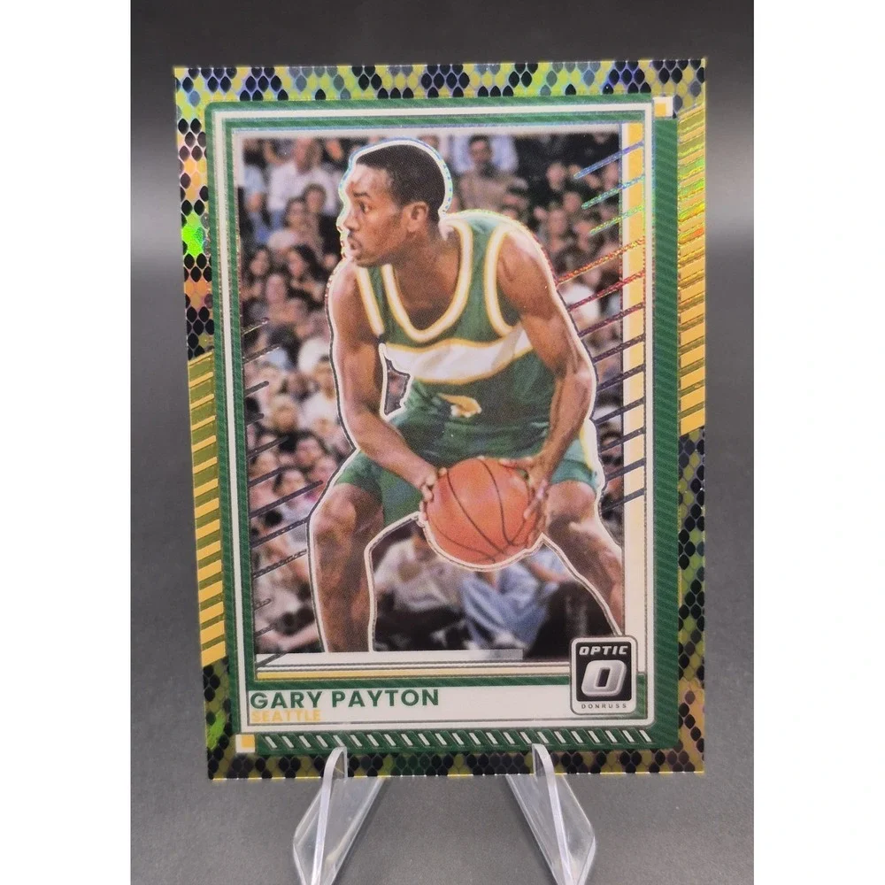 2025-26 Donruss Optic Gary Payton #164 Yellow & Black Snakeskin Prizm SSP Sonics